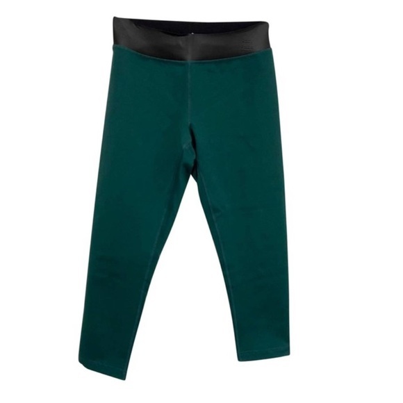 Zella Pants - Zella emerald green cropped leggings faux leather waistband size XS‎